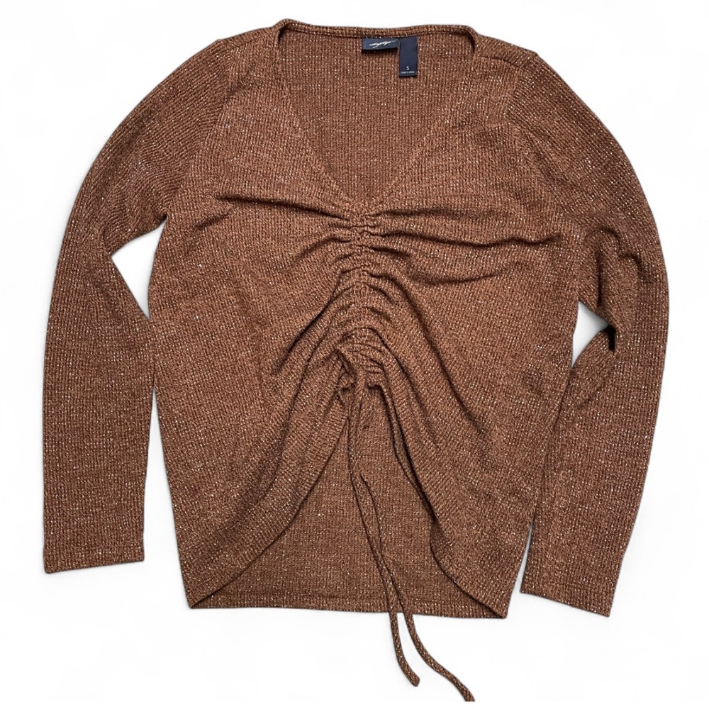 Daytrip Metallic Rust V-Neck Ruched Front Sweater - Picture 4 of 8